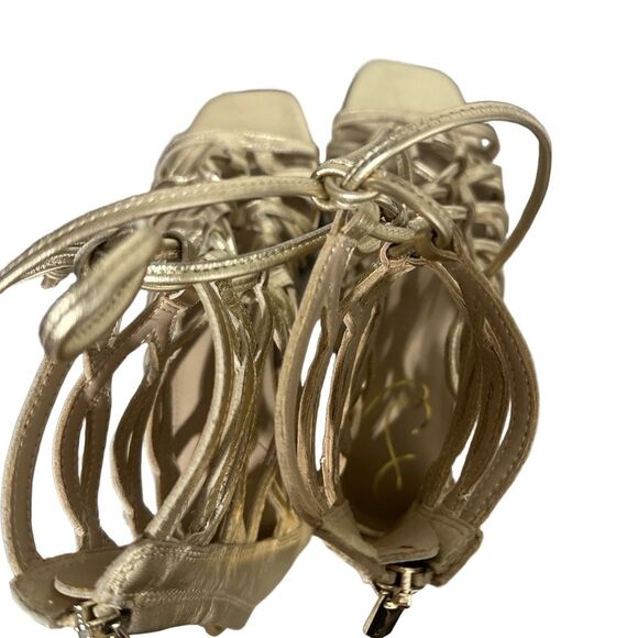 Sam Edelman Flat Sandal 8 Lace-Up Gladiator Caged Boho Strappy Glam Gold Lara - Picture 6 of 8